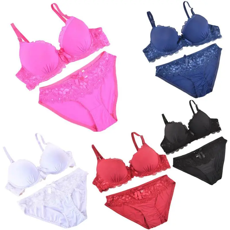 

Lady Lace Black Push Up Bra Set Top B C Cups sujetador encaje Underwear 5 Colors Women Lingerie Sexy Panties And Bra Sets