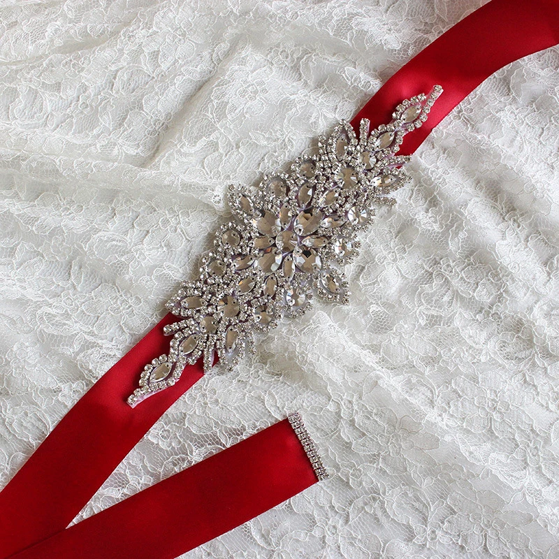 

Red Trendy Magnificent Crystal Bridal Luxury Female Strap Floral Dress Women Belts Diamond Waistband Girdle Headband for Wedding