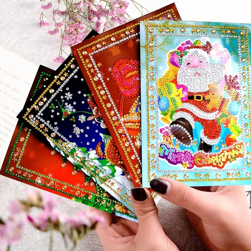 

5d Diy Diamond Painting Card Christmas Birthday Greeting Card For Friends Parents Kids With Envelope 4pcs With Sepcial Diamond