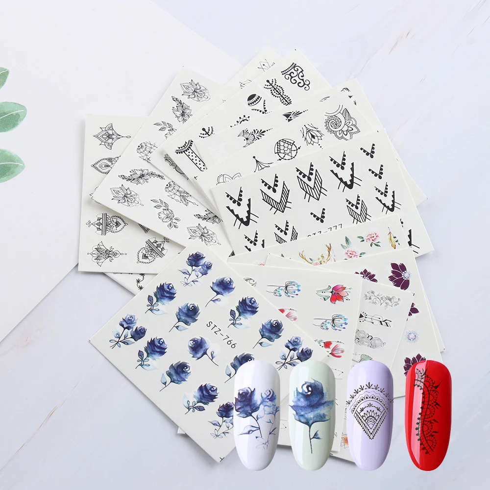 

13pcs /set Black Geometry Flower Necklace Geometry Nail Sticker Water Transfer Decal Foil Manicure Nail Art Decor Foil Manicure