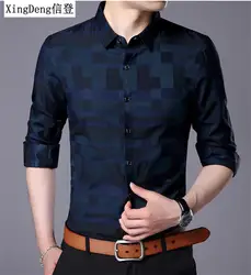 XingDeng 2018 Новый плед Для мужчин Модная рубашка Бизнес Повседневное рубашки поступление Для мужчин s известный брендовая одежда с длинными