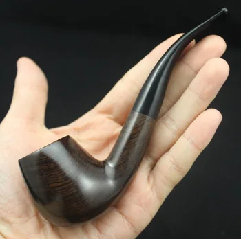 

Handmade Nature Ebony Wood Bent Type Round Smoking Pipe Tobacco Wooden Smoke Pipe Gift 10pc 9mm Filters + Pouch + Holder #508S
