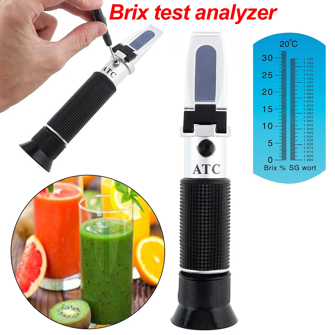 

3 in 1 Handheld 0-32% Brix Sugar Honey Fruit Scale Refractometer Hydrometer Gravity Alcohol Meter Test Tool