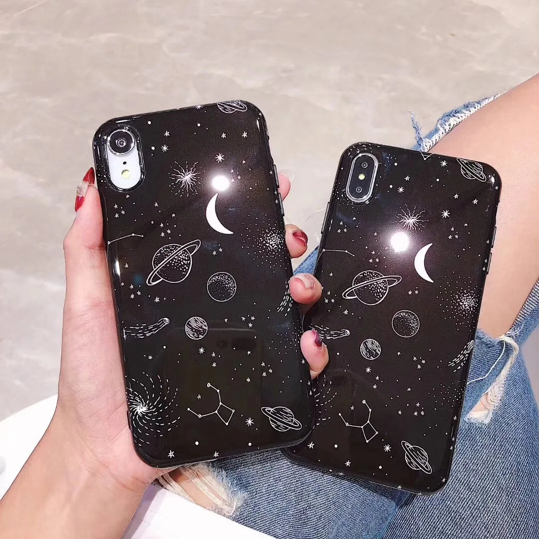 Fashion Cool Cosmic planet moon cover case for iPhone 8 7 6 6s Plus X XR Xs Max Silicone Solid color IMD phone back shell cases |
