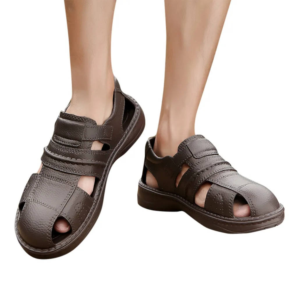 

2019 Men's Fashion Casual Sandals hook & loop Beach Hole Wading Shoes Men shoes Thick-Soled Non-Slip Openwork Shoes