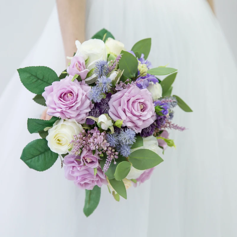 PEORCHID деревенские фиолетовые розы Свадебные букеты Искусственные ручной работы Detalles Boda декор, свадебный букет для невесты