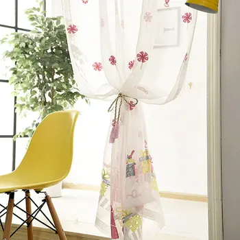 

White Embroidery Girl Pink Candy Tulle Curtains Living Room Bedroom Balcony Curtains Tulle Transparent Tulle Curtains