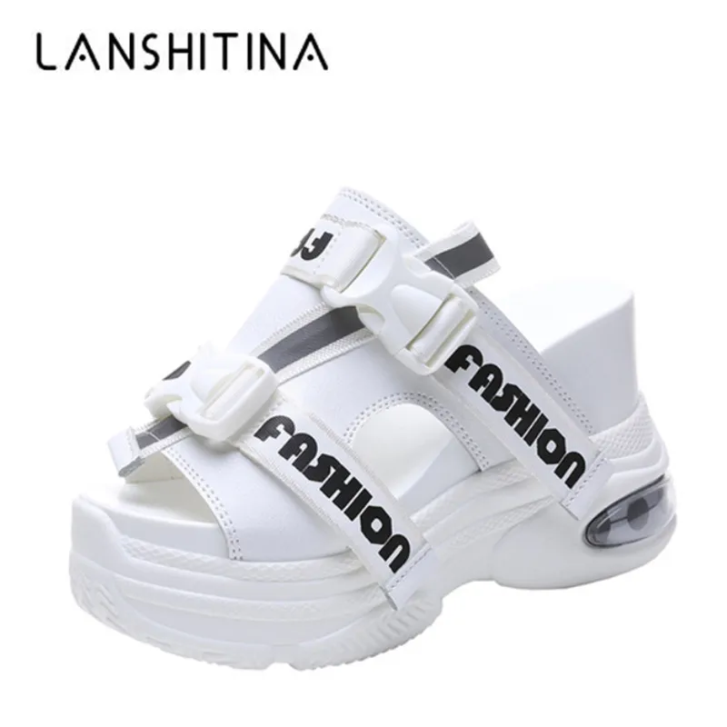 

2019 New Summer Women Wedge Slippers High Platform Beach Sandals 10CM Heels Outside Shoes Ladies White Thick Bottom Flip-Flops