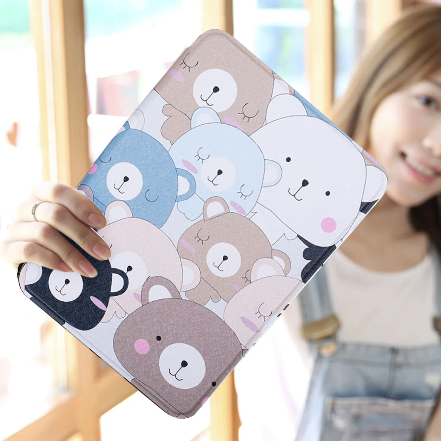 

Besegad Cute Cartoon Bear Protective PU Leather Case Cover Shell Protector with Auto Sleep Wake for Kindle Paperwhite 1 2 3
