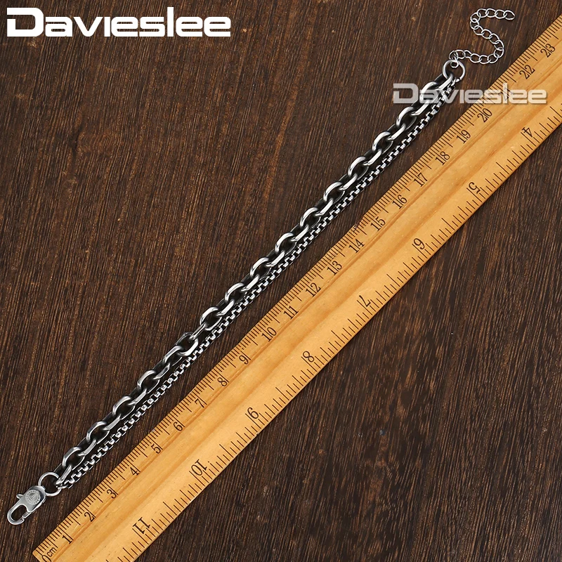 Davieslee سوار للرجال النساء كابل مربع رابط سلسلة مزدوجة الفضة لهجة الفولاذ المقاوم للصدأ قابل للتعديل الرجال سوار DDB11 Davieslee سوار للرجال النساء كابل مربع رابط سلسلة مزدوجة الفضة لهجة الفولاذ المقاوم للصدأ قابل للتعديل الرجال سوار DDB11