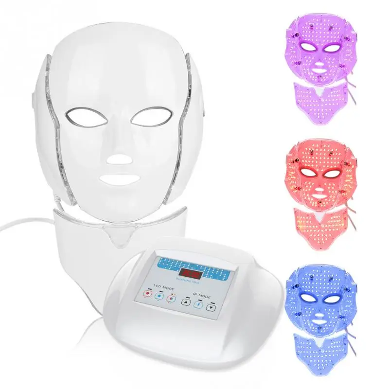 

3 Color LED Light Photon Therapy Facial Neck Face Mask Microcurrent Skin Rejuvenation Electric Anti-Aging Face Beauty Mask