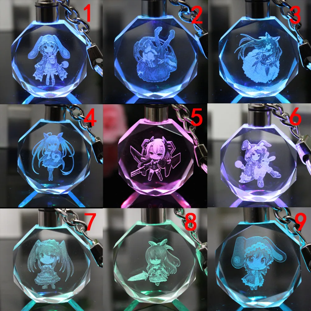 

2018 New Arrival Hot Sale Chaveiros Date A Live Fashion Keychain Cartoon Anime Shiny Cosplay Led Keyrings Car Keychains Chain