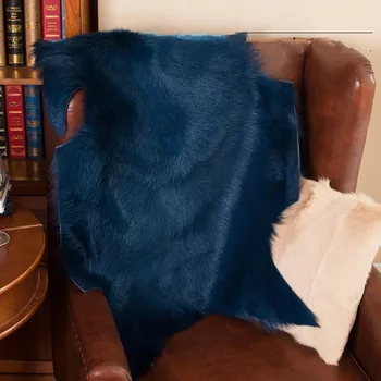 

Natural shaped 100*50cm big size genuine goat sheep fur rug, blue color sheepskin carpet , blue decoration fur cushion