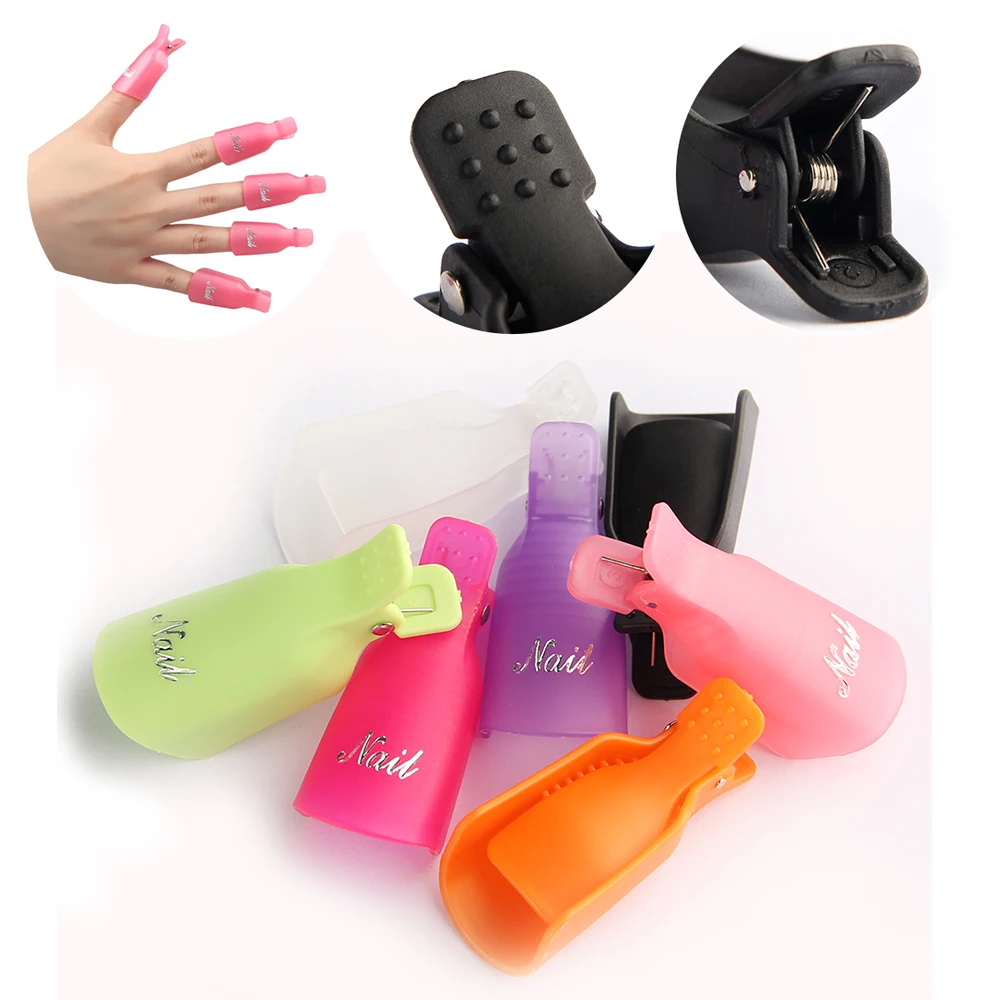 10 Pcs Wearable Pink Acrylic Nail Polish Varnish Remover Art Tool UV Gel Liquid DIY Soakers Cap Tip Set makeup |