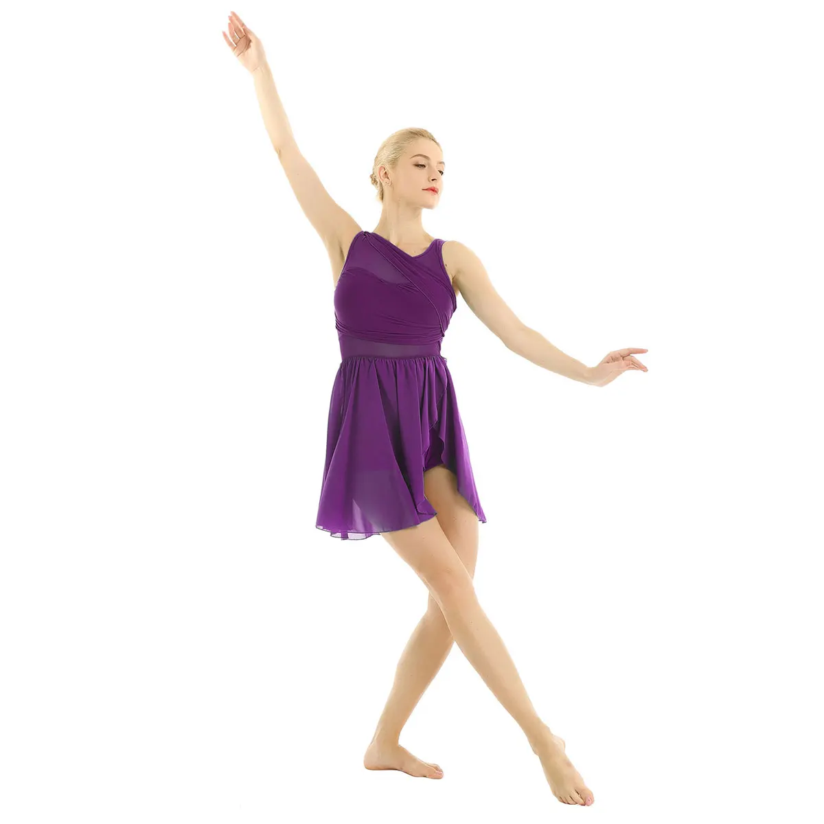 Балетное женское платье без рукавов с асимметричным вырезом, шифоновое эластичное балетное платье-пачка, взрослый гимнастический купальник для балерин, Танцевальная вечеринка