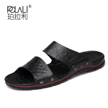 POLALI/брендовые летние мужские шлепанцы из натуральной кожи г. Модные Нескользящие сандалии с металлической пряжкой пляжная обувь для мужчин
