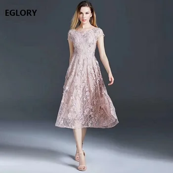 

Luxury Dress 2019 Summer Fashion Party Vestidos De Festa Women O-Neck Allover Exquisite Embroidery Short Sleeve Blue Pink Dress