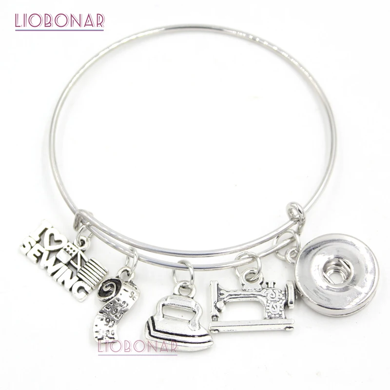 

10PCS Wholesale Snap Jewelry I Love Sewing Bracelets Expandable Bangle Snap Button Bracelets for Women Sewing Lover Gift