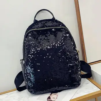 

Shiny Sequins Faux Leather Fashion Woman Backpack Large Capacity Travel Bag