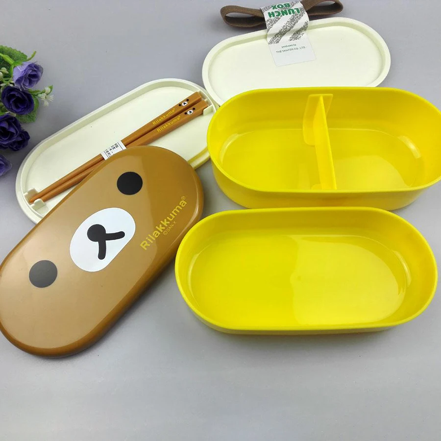 Мультфильм Rilakkuma 2 слоя Ланч-бокс Bento коробки контейнер для хранения продуктов японский стиль пластмассовая коробка для завтрака школы дети Ланч-бокс