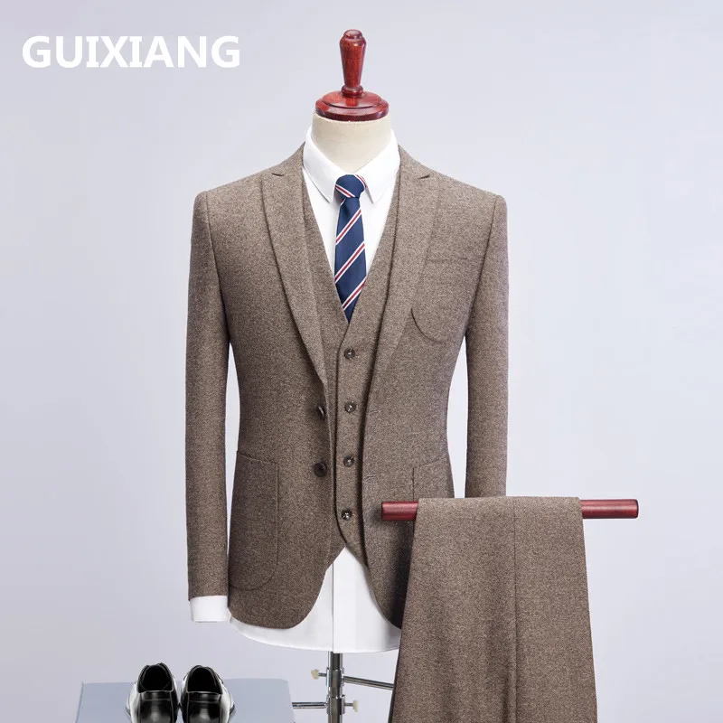 

2018 new style jacket Men single breasted woolen suits Men's Slim Fit business wedding Suit men classic suits full size M-4XL
