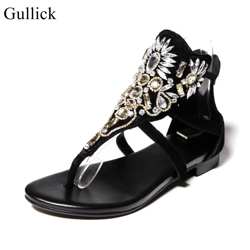 

Gullick Designer Woman Luxury Sandale Femme Crystal Flat Beach Sandals Summer Flip Flops Rhinestone Gladiator Sandals Women
