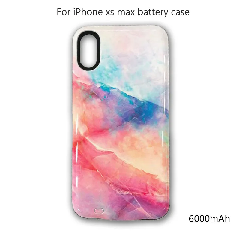 6000mAh Power Case for iPhone xs max cover colorful marble Portable External Battery Charger Case for