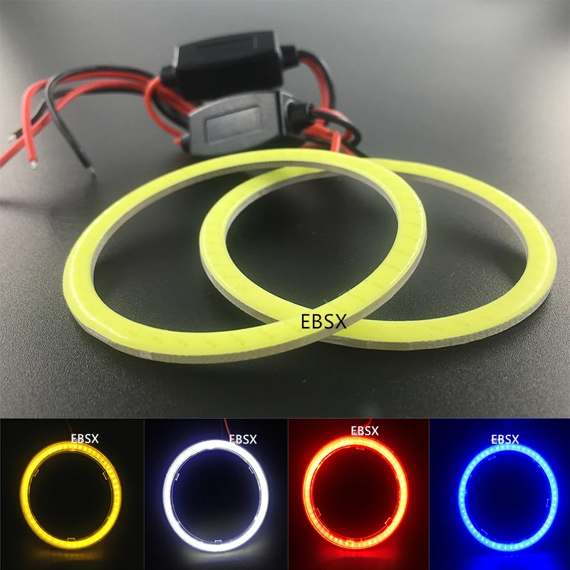 

EBSX 4Pcs Car COB Angel Eyes Motorcycle 90MM 72 SMD Angel Eye 12V/24V Auto Halo Rings COB Chips Car Headlight 9CM White Blue Red