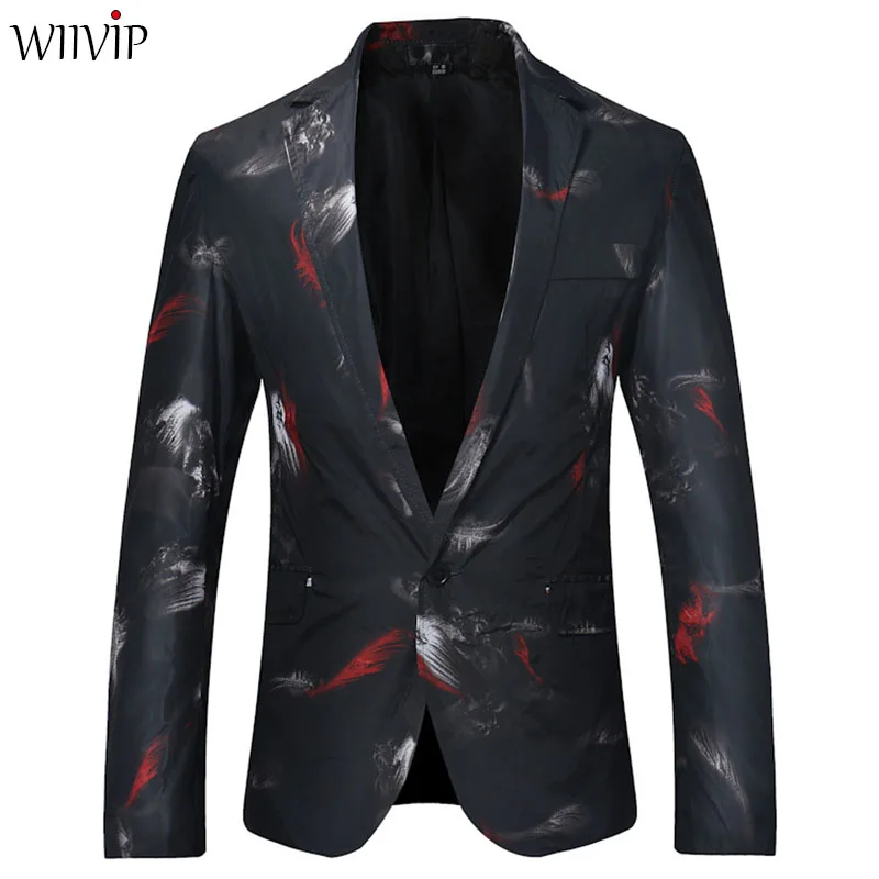 

Man Fashion Print Floral Notched Full Sleeve Spring Autumn Slim Blazer Coat Male Casual Outerwear Coat 1285