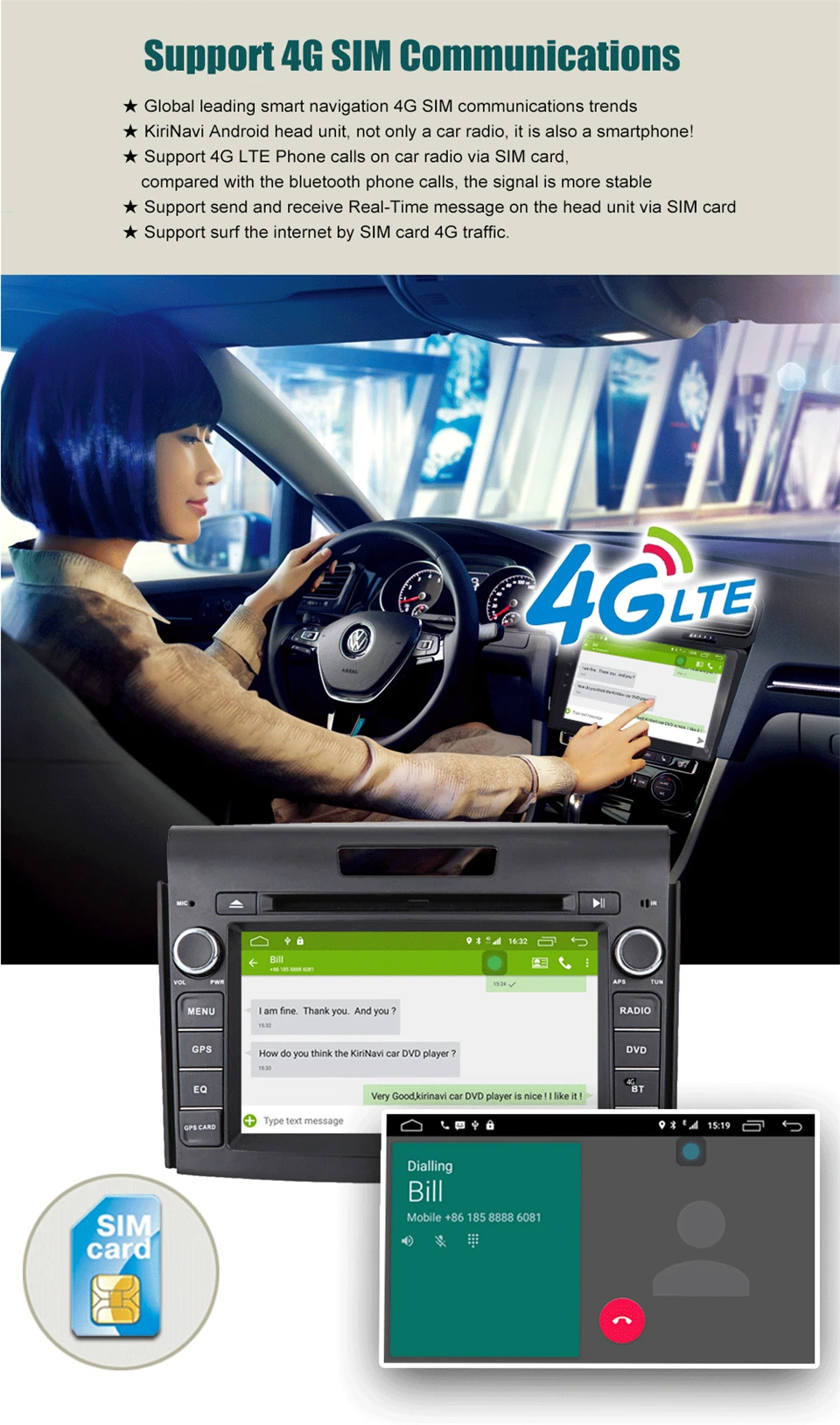 Excellent KiriNavi Octa core 4G LET android 7 touch screen car dvd player for honda crv multimedia system 2012+  gps support 4K 4G 2