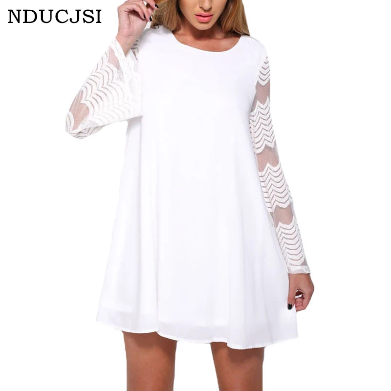 

NDUCJSI Mesh Long Sleeve Loose Casual Beach Long T-Shirts O-neck Tops 2018 New Summer Chiffon T-Shirt Women Lace Floral Tees