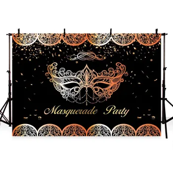 

Halloween Masquerade Birthday Party Banner Backdrop Pink Golden Glitter Black Mask Background Decoration Girl Photo Prop Booth