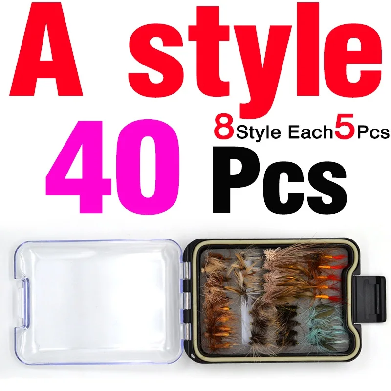 A Style 40PCS MNFT 40/54/72/120 ПК Портативный сухой мокрой мух Нимфа коробка комплект мушек для ловли нахлыстом форели Grayling Panfish приманка для карпа, искусственная приманка для рыб - Цвет: A Style 40PCS