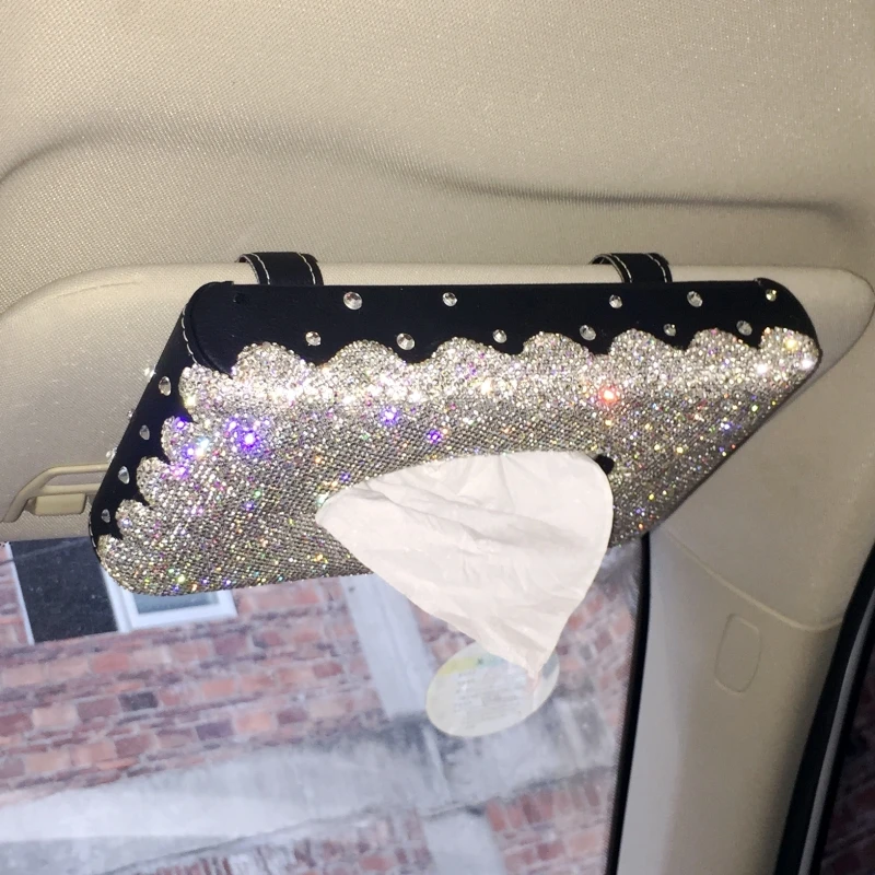Caixa de Tecido do Carro Viseira tipo Glitter Papel para Meninas Acessórios do Carro Criativo Bling Cristal Diamante Tecido Caixa Capa Suporte Feminino 2 carro viseira tipo glitter diamante tecido caixa