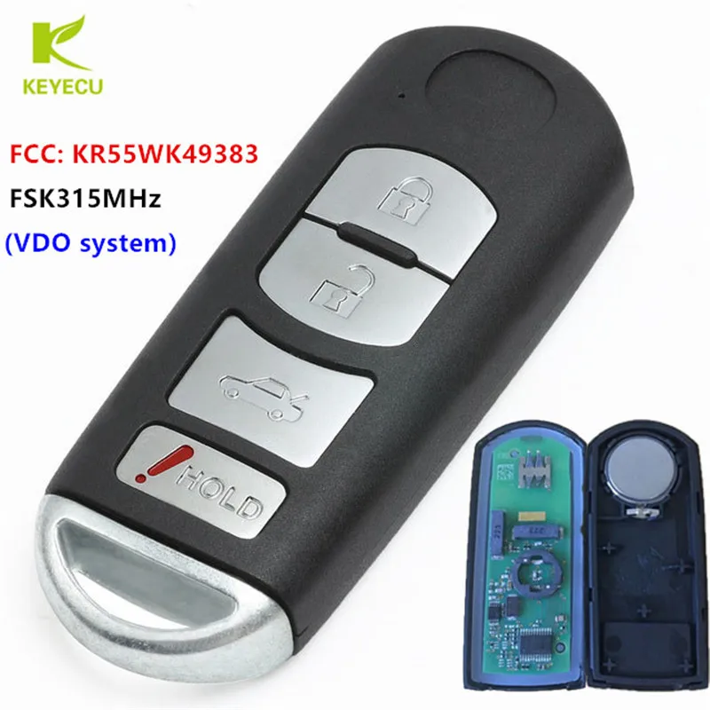 

KEYECU Replacement Remote Smart Prox Key Uncut Blade Insert Push To Start 4 Button FSK315MHz for Mazda 6 KR55WK49383(VDO system)
