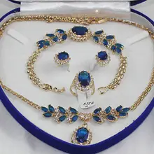 Красивый синий камень браслет серьги кольцо ожерелье Кулон Кварц fine покрытием Свадебные широкий часы крылья королева
