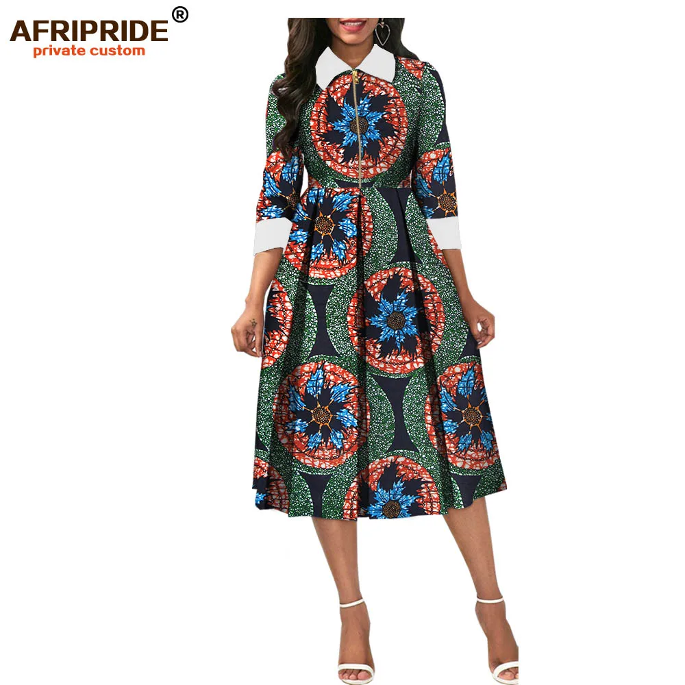 Африканские женские платья с принтом AFRIPRIDE, рукав три четверти, длина до середины икры, на молнии, ТРАПЕЦИЕВИДНОЕ восковое хлопковое платье для женщин A7225124 - Цвет: 317j