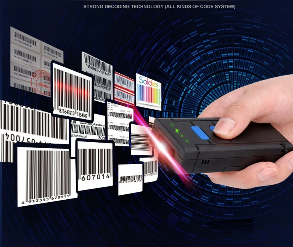 Blueskysea MJ2877 Pocket Wireless Laser Bluetooth Barcode Scanner for IOS Android Mobile Phone Tablets Windows PC