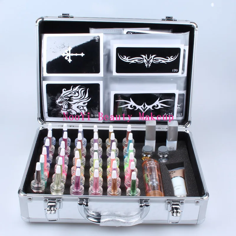 

38 Colors Glitter Tattoo Powder Kit For Temporary Tattoo Body Art Popular Flash Tattoo Shinning Tattoo