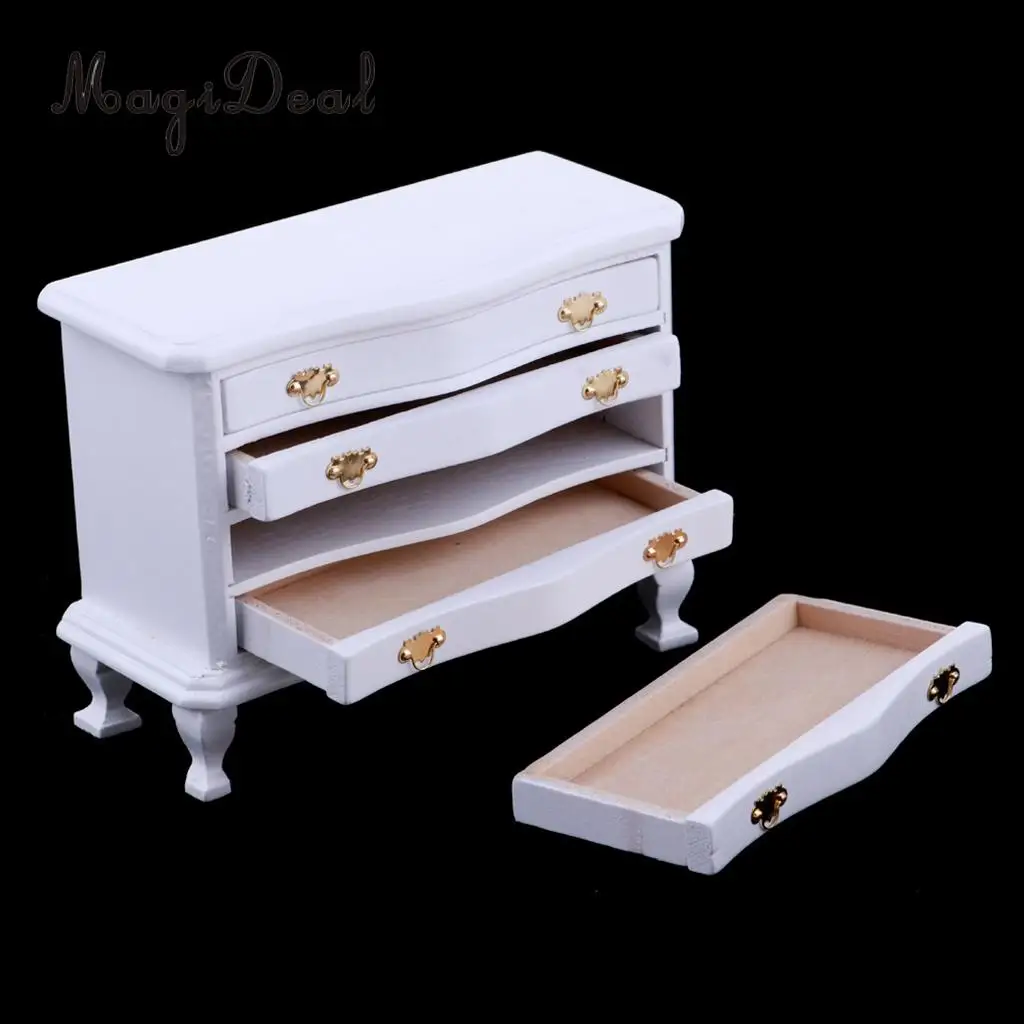 1/12 Scale Dollhouse Miniature Furniture White Dresser 4-Drawer Cabinet Room Life Scenes Decoration Accessories White