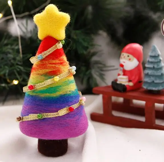 Colorful Christmas Tree Wool Needlepoint Kit Wool Felt Needle Felting Decoration Craft