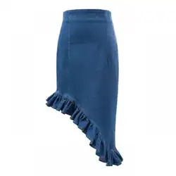 2019 новая весенняя и летняя стильная юбка-карандаш с высокой талией, мягкая джинсовая юбка, юбка с оборками, бесплатная доставка