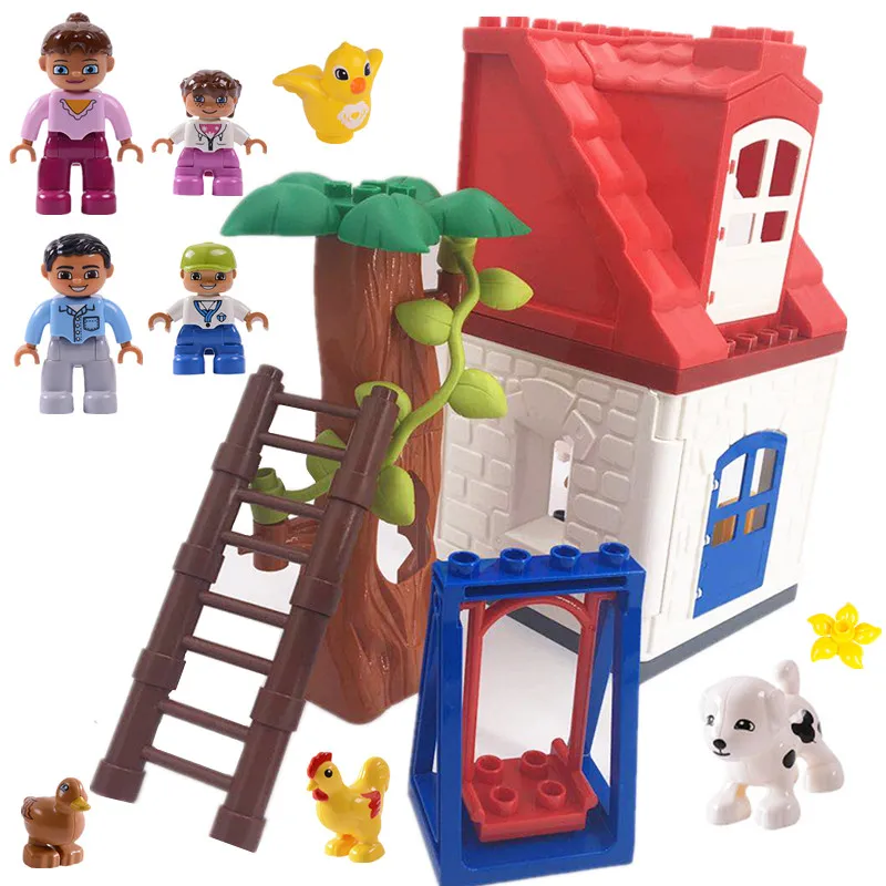 

House Castle Window Roof Ladder Animals Furniture Building Blocks Baby Toys for Children L Brand Duploed Educational Toys