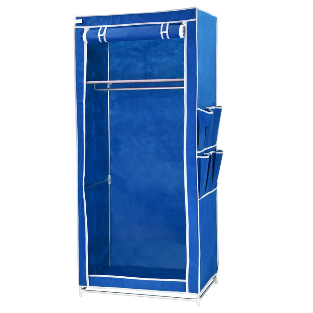 Finether Non-Woven Fabric Single Wardrobe,Portable Wardrobe Storage Organizer with Side Pockets-Blue0