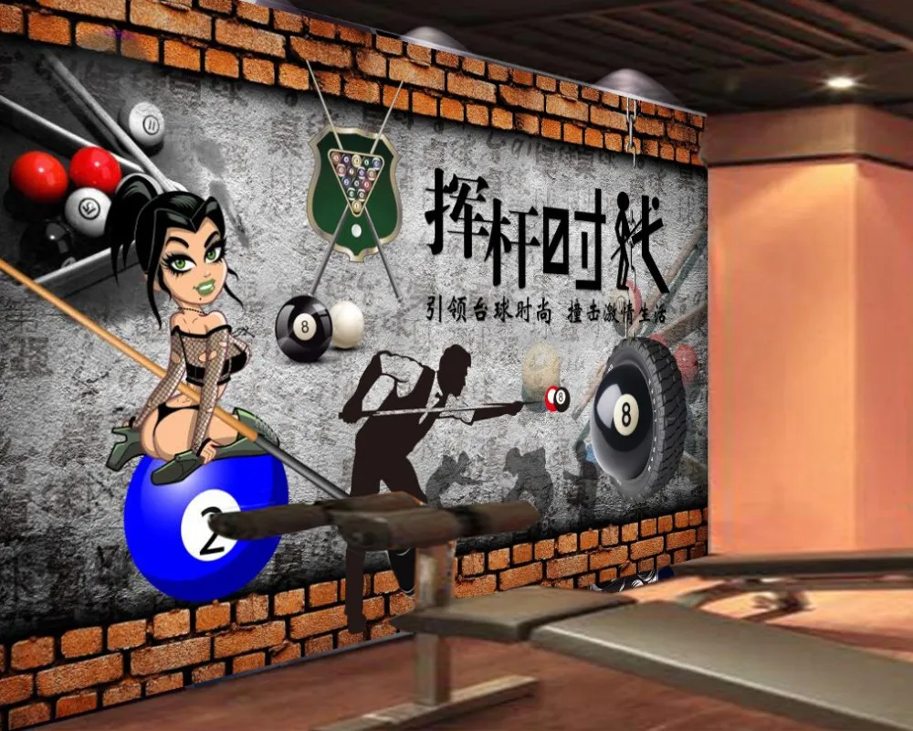 

Free Shipping Retro Vintage Swing Time Billiard Room Wall Custom 3D Internet Cafe Game Room Mural Game Characters Wallpaper