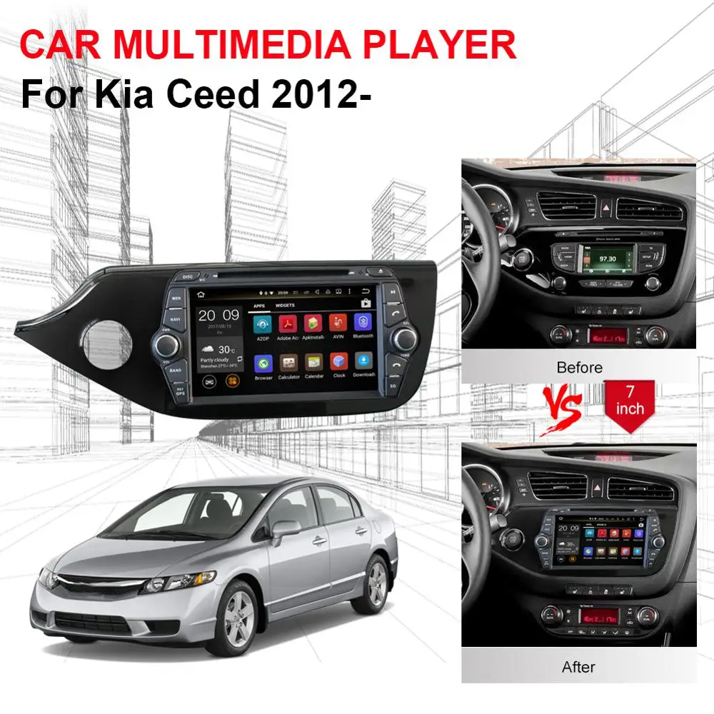 Sale 8 Inch 4GB RAM Android 8.0 Octa Core Car GPS Navigation Auto Radio Stereo For Kia Ceed 2012- CD DVD Multimedia Player Head Unit 3
