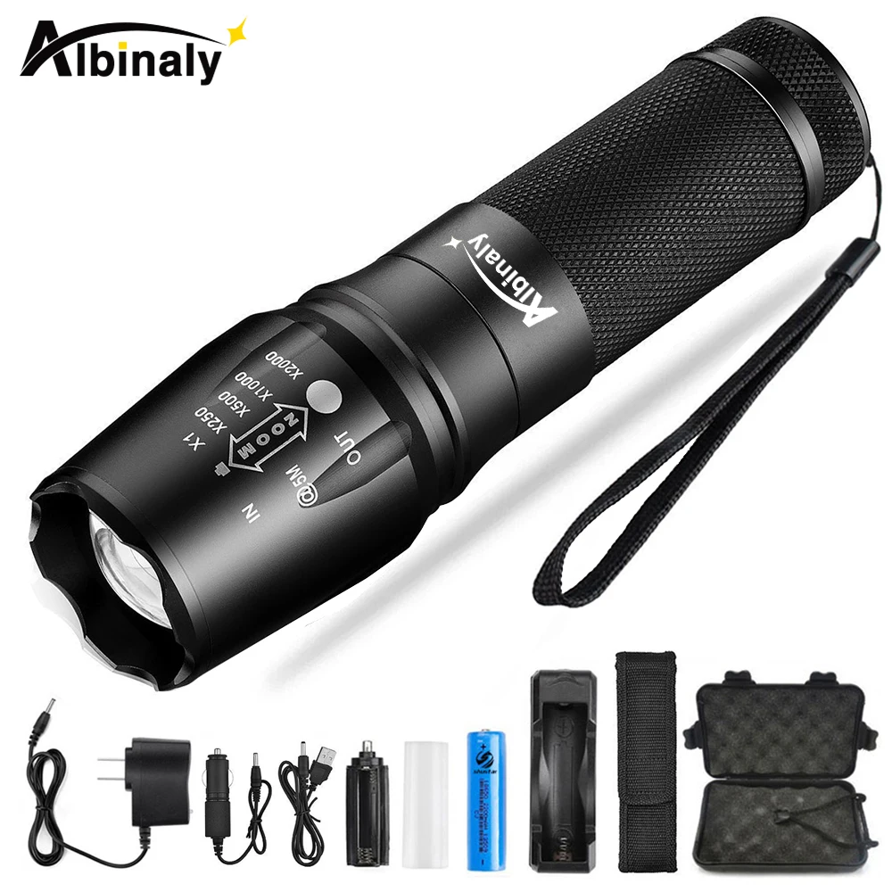 

Ultra bright Led Flashlight T6/L2 waterproof Led Torch 5 Models Zoomable flashlight Use 18650 battery for Camping, hunting, etc