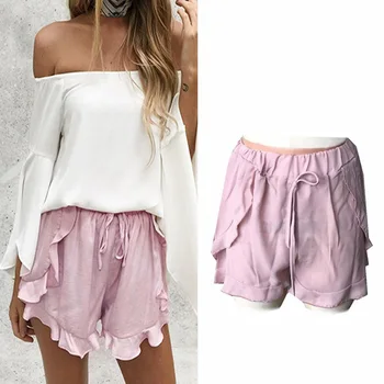 

Ruffle High Waist Shorts Women Sexy Drawstring Beach Summer Shorts Loose Elastic Waist Streetwear Shorts Female Summer AQ962124