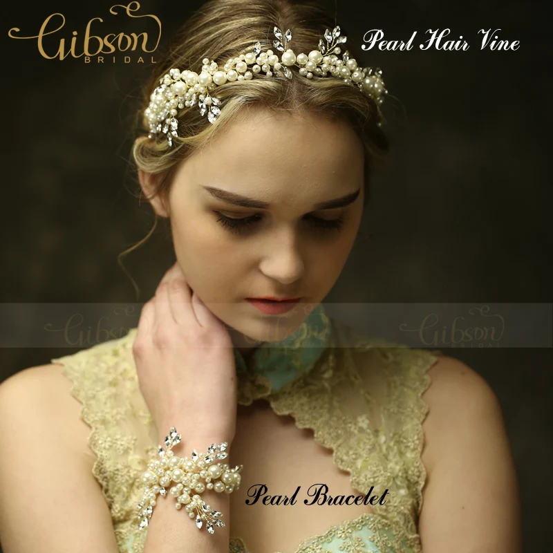 

Delicate Dreamer Pearl with Rhinestones Princess Headband Hair vine With Ladies Fashion Bracelet