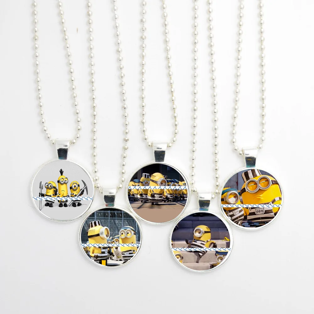Kawaii Despicable me 3 Minions Necklace, Handmade Glass Cabochon Ball Chain Pendant Necklace